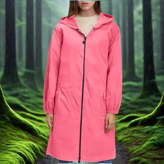 Sokhug Plus Size Rain Jacket Coat Long Lightweight Raincoat with Hood Windbreaker Waterproof Jackets with Pockets