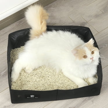 Sokhug Portable Cat Travel Litter Box with Handles, No Leakage Portable Cat Litter Box, Open Cat Litter Pan for Outdoor Camping Fit Medium Cats and Kitties, Sturdy and Easy to Clean