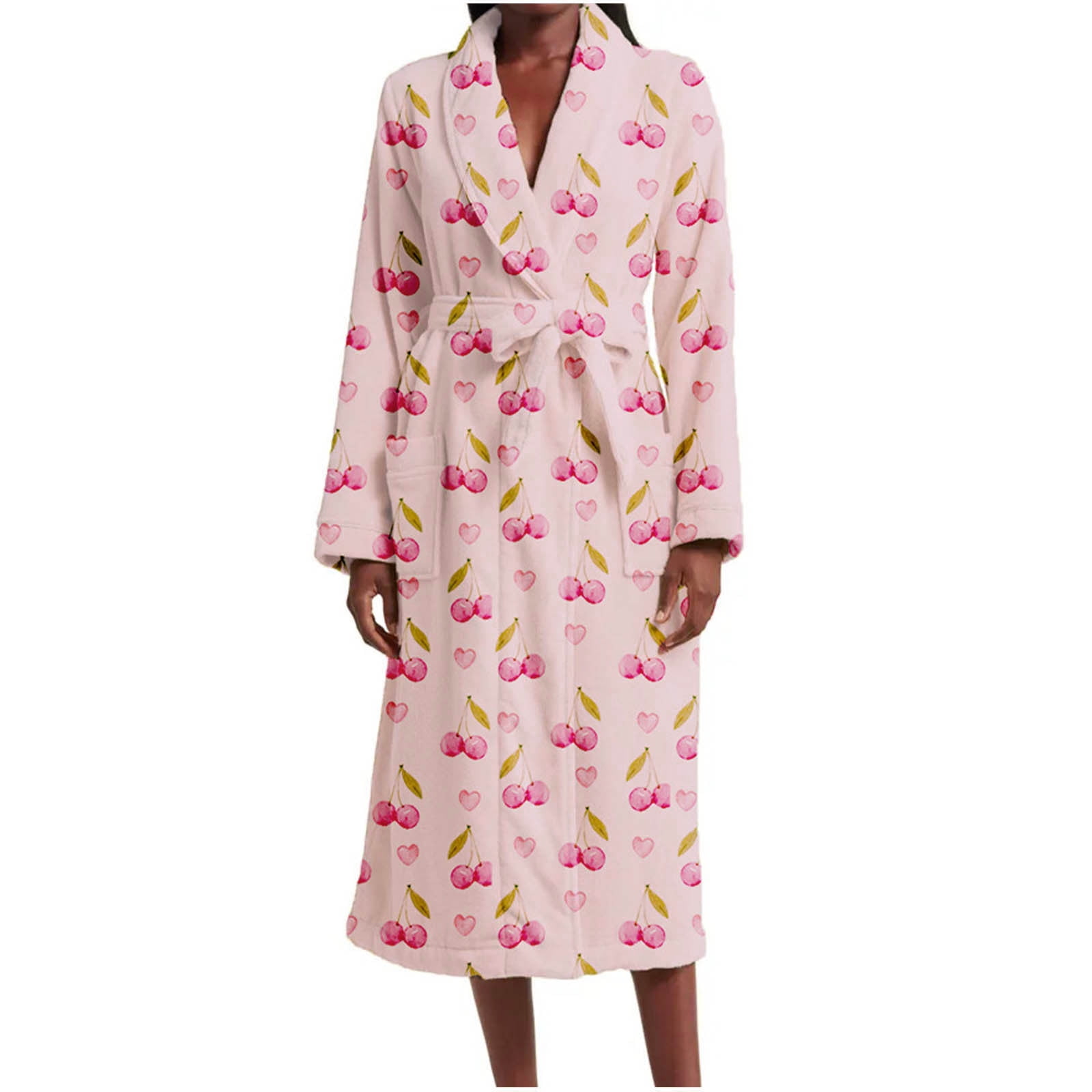 Cute Patterned Robe Sokhug Robes for Women Cute Floral Fruit Long Plush Robes Fuzzy Fleece ...