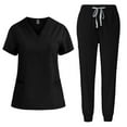 thumbnail image 1 of Sokhug Scrubs for Women Set V-Neck Top & Drawstring Joggers Pants Nursing Uniform Solid Stretch Workwear, 1 of 2
