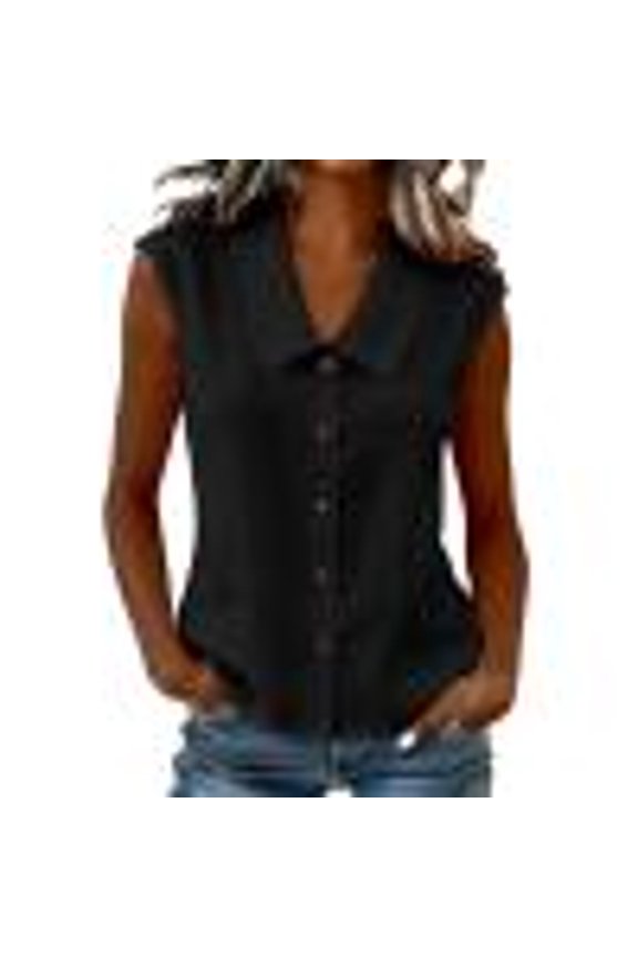 Sleeveless for Women Turn Down Collared Button Down Shirts Tops Casual Work Blouses Breathable Summer Tunic