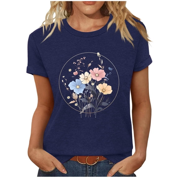 Sokhug T Shirts for Women Short Sleeve Round Neck Graphic Print Soft Lightweight Summer Tee Top Cute Shirts Short Sleeve Tops