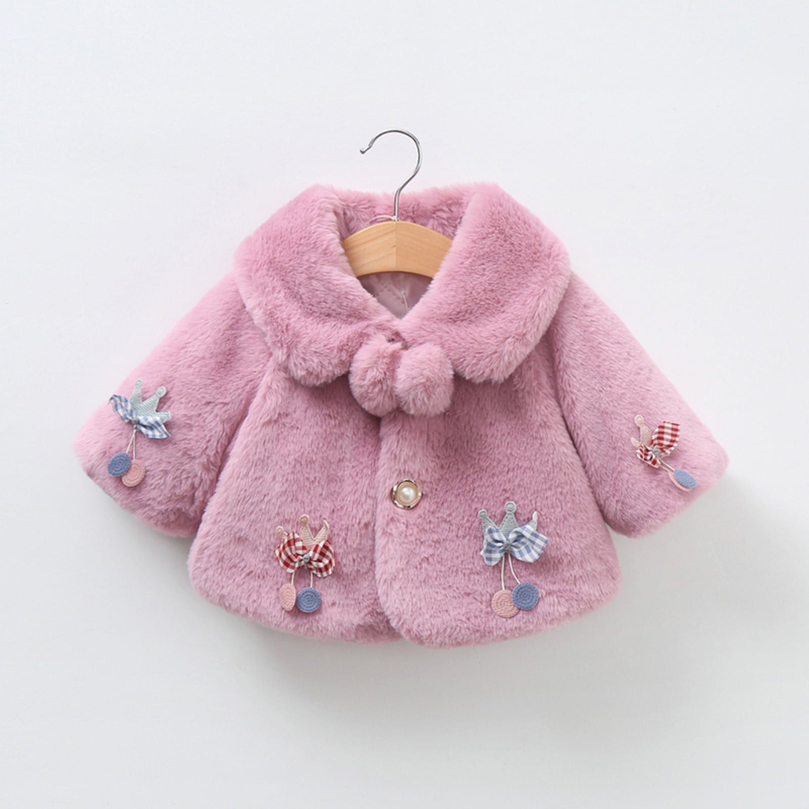 Sokhug Toddler Girls Solid Color Plush Cute Keep Warm Winter Hoodie