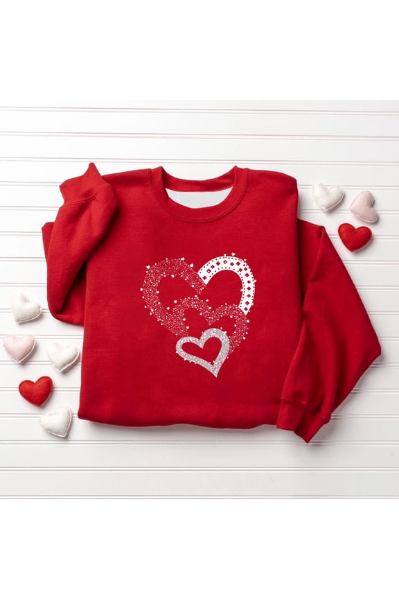 Valentines Sequins Sweatshirts Women Valentine Heart Sweatshirt Casual Glitter Heart Graphic Pullover Tops