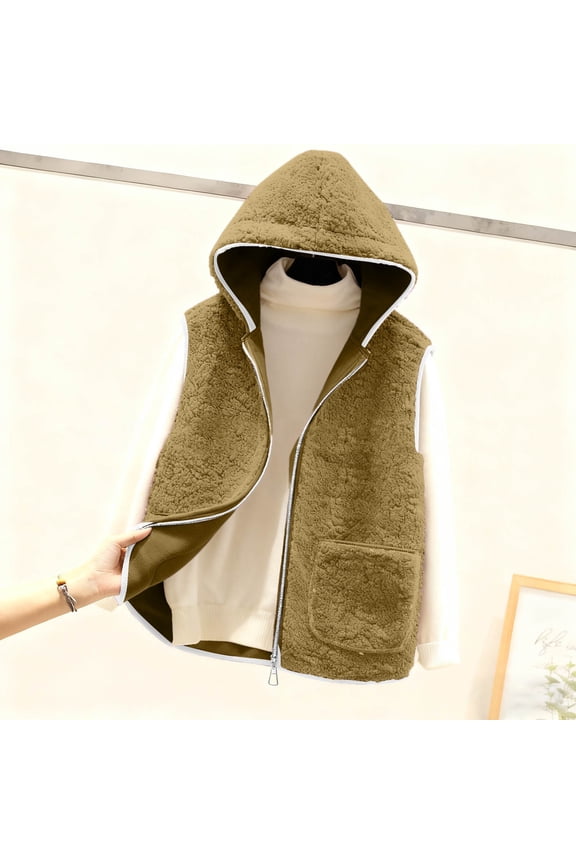 Vest for Women Sherpa Fleece Sleeveless Fall Winter Ladies Hoodie Zipper Vest for Fall/Winter