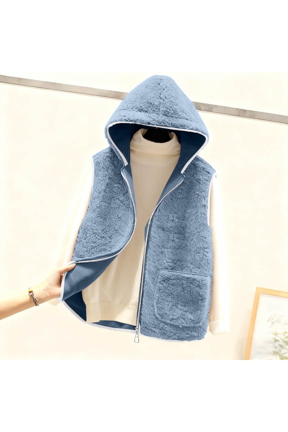 Vest for Women Sherpa Fleece Sleeveless Fall Winter Ladies Hoodie Zipper Vest for Fall/Winter