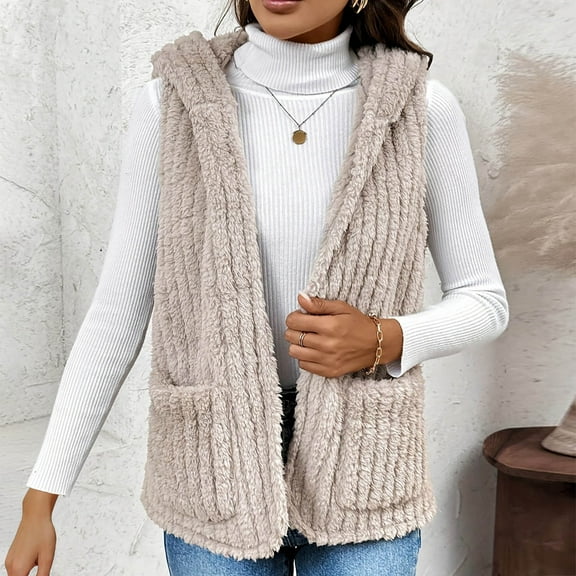 Sokhug Vest for Women Winter Warm Fleece Plush Sleeveless Cardigan Waistcoat Jacket