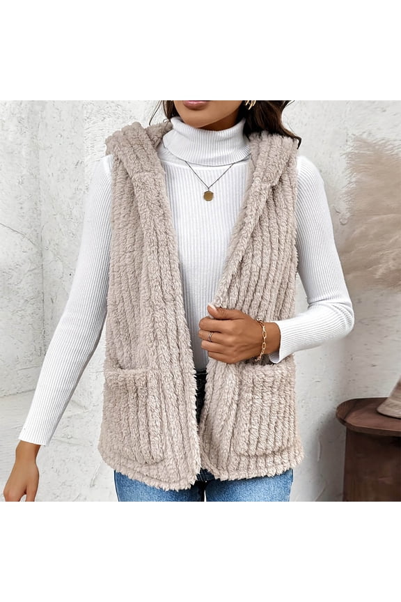 Vest for Women Winter Warm Fleece Plush Sleeveless Cardigan Waistcoat Jacket