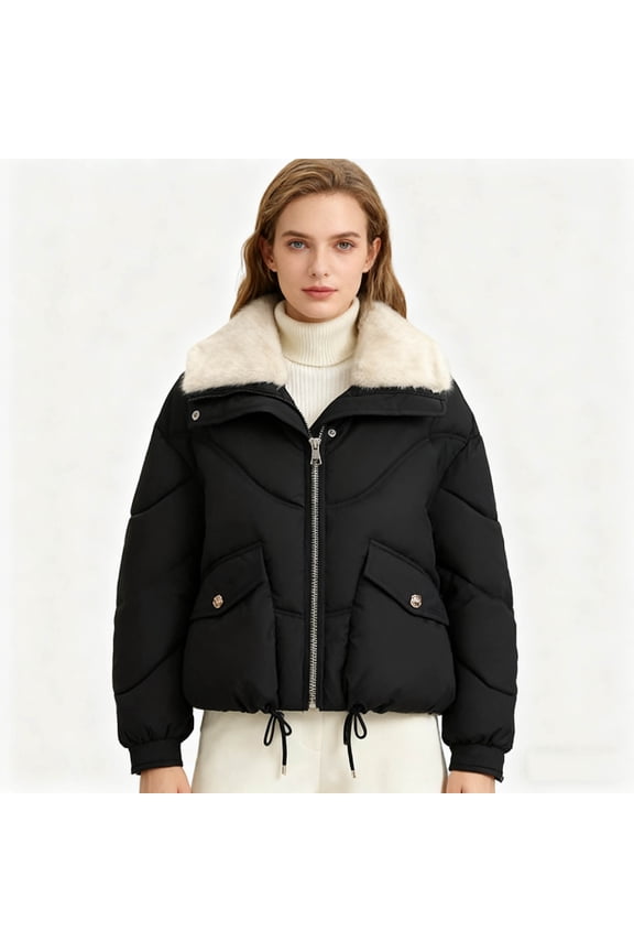 Winter Down Jacket Women Parkas Short Cotton Padded Jackets Loose Cotton Coat Female Big Wool Collar Outwear Thick Tops
