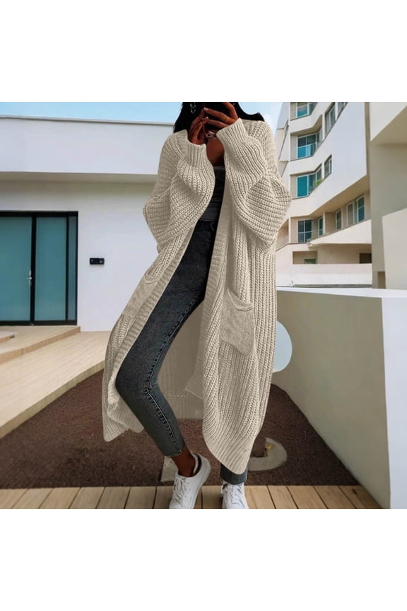 Women Cardigan Sweaters Long Sleeve Open Front Knit Long Coat Duster Cozy Fall Winter Outfits with Pockets