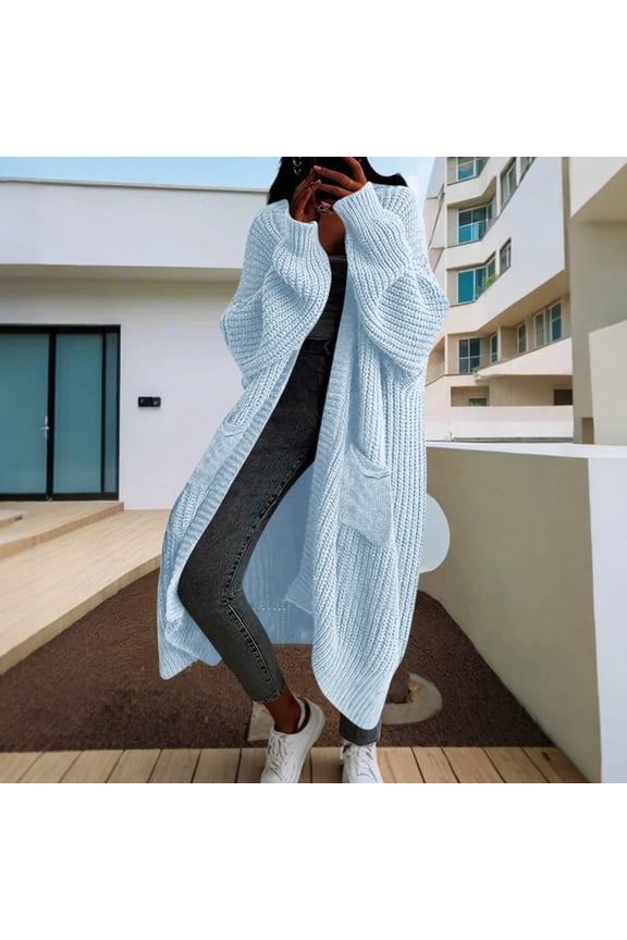 Women Cardigan Sweaters Long Sleeve Open Front Knit Long Coat Duster Cozy Fall Winter Outfits with Pockets