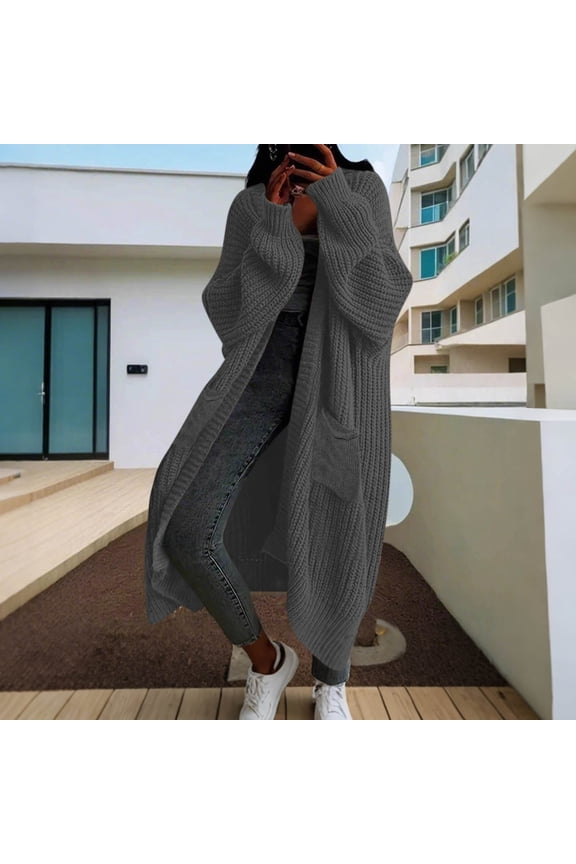 Women Cardigan Sweaters Long Sleeve Open Front Knit Long Coat Duster Cozy Fall Winter Outfits with Pockets
