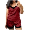 thumbnail image 1 of Sokhug Women Lace Satin Bra Camisole Sling Tops Shorts Pajamas Two Piece Set, 1 of 9