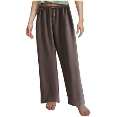 Sokhug Women Plush Wide Leg Lounge Pants Elastic Waist Loose Fit Straight Leg Fleece Warm Trousers