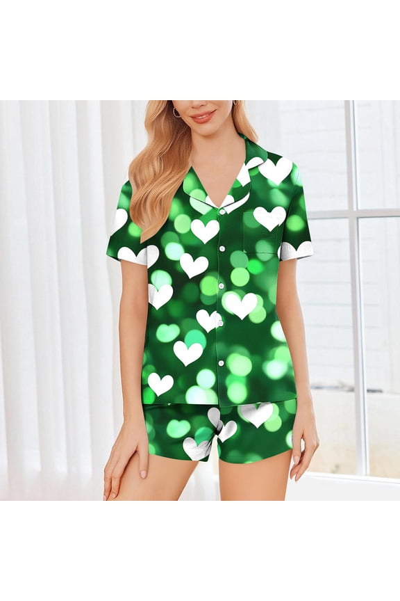 Women Satin Pajamas Shorts Sets Silk PJs 2 Piece Outfits Collar Long Sleeve Button Down Shirt Lounge Pants Sets