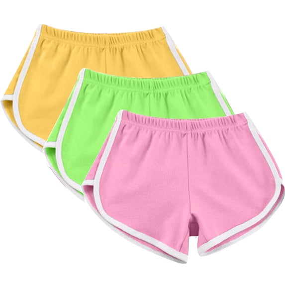 Sokhug Women's 3-Pack Retro Dolphin Shorts Elastic Waist Athletic Workout Shorts with White Contrast Trim Workout Shorts Set