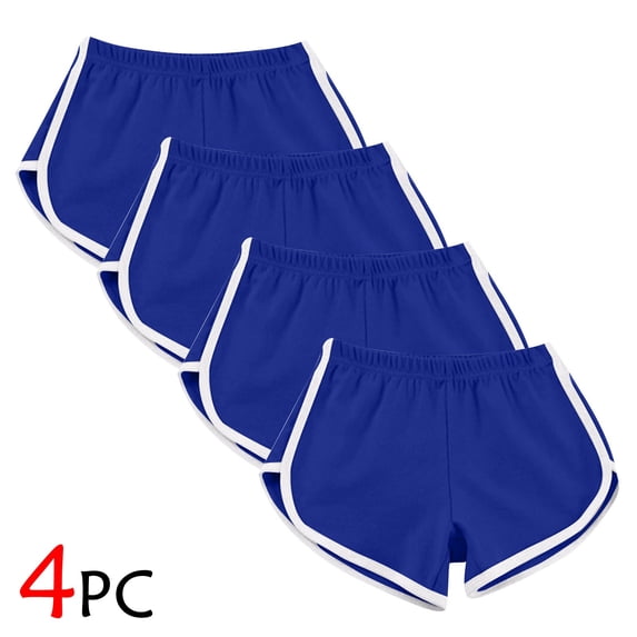 Sokhug Women's 4-Pack Retro Dolphin Running Shorts Elastic Waist with White Contrast Trim Summer Athletic Workout Shorts