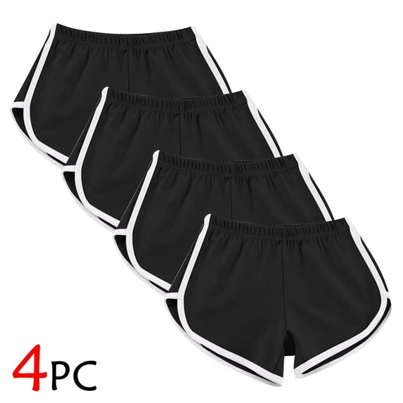 Sokhug Women's 4-Pack Retro Dolphin Running Shorts Elastic Waist with White Contrast Trim Summer Athletic Workout Shorts