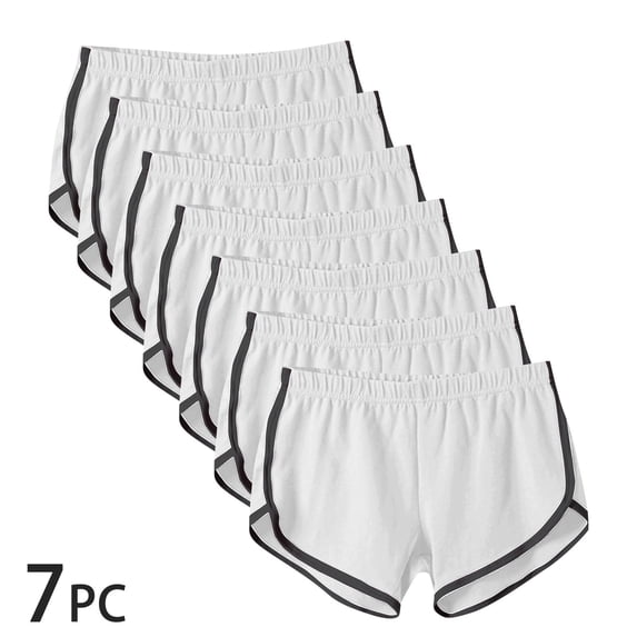 Sokhug Women's 7 Pack Athletic Dolphin Shorts Elastic Waistband Loose Fit Casual Running Shorts with White Trim