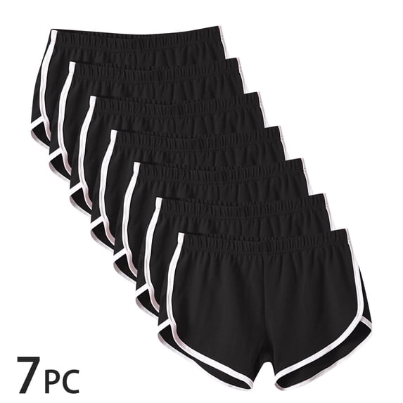Sokhug Women's 7 Pack Athletic Dolphin Shorts Elastic Waistband Loose Fit Casual Running Shorts with White Trim