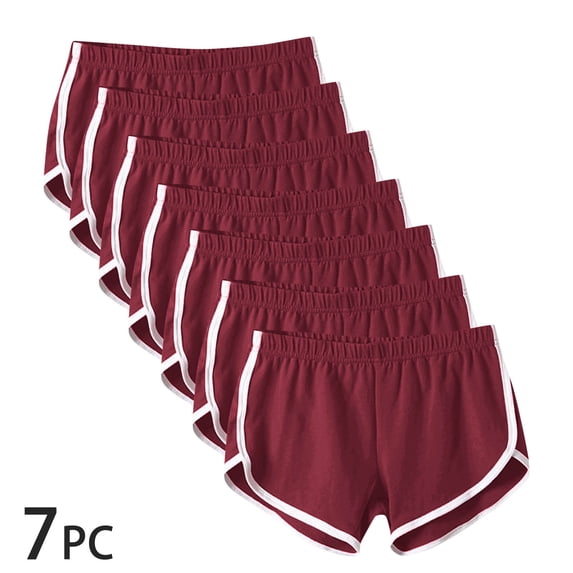 Sokhug Women's 7 Pack Athletic Dolphin Shorts Elastic Waistband Loose Fit Casual Running Shorts with White Trim
