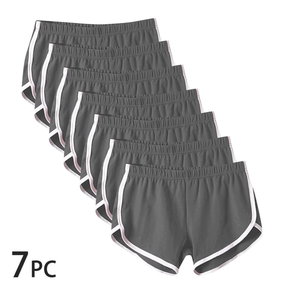 Sokhug Women's 7 Pack Athletic Dolphin Shorts Elastic Waistband Loose Fit Casual Running Shorts with White Trim