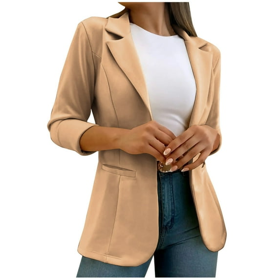 Sokhug Women's Fall Business Casual Blazers Long Sleeve Notch Lapel Trendy Work Office Blazer Jackets Outerwear, Khaki