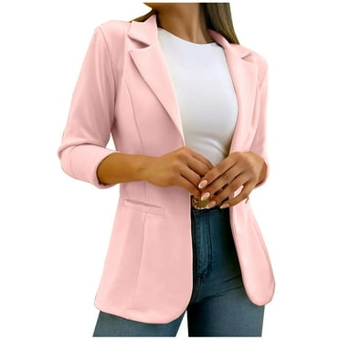 Sokhug Women's Fall Business Casual Blazers Long Sleeve Notch Lapel Trendy Work Office Blazer Jackets Outerwear, Pink