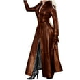 thumbnail image 1 of Sokhug Women's Faux Leather Jacket Trench Coat Fashion Long Sleeves Full Zipper Long Dress Fall Winter Outerwear, Brown, 1 of 5
