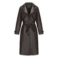 thumbnail image 1 of Sokhug Women's Faux Leather Trench Coat Ladies Long Sleeve Cardigan Long Leather Over Coat with Belt, Coffee, 1 of 7