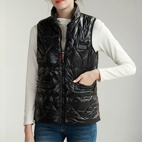 Sokhug Women's Heat Down Vest Winter Warm Puffer Quilted Lightweight Sleeveless Outerwear Black