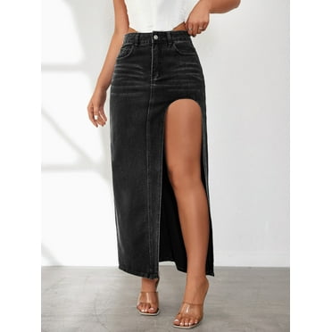 Sokhug Women's High Slit Denim Skirt