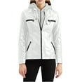 thumbnail image 1 of Sokhug Women's Hooded Faux Leather Jacket Moto Biker Coat, White, 1 of 6