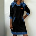 thumbnail image 1 of Sokhug Women’s Hooded Paneled Denim Sweatshirt Dress Long Sleeve Midi Dress with Pockets Casual Fall Winter Cozy Outfit, 1 of 8