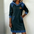 thumbnail image 1 of Sokhug Women’s Hooded Paneled Denim Sweatshirt Dress Long Sleeve Midi Dress with Pockets Casual Fall Winter Cozy Outfit, 1 of 8