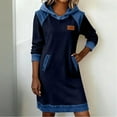 thumbnail image 1 of Sokhug Women’s Hooded Paneled Denim Sweatshirt Dress Long Sleeve Midi Dress with Pockets Casual Fall Winter Cozy Outfit, 1 of 8