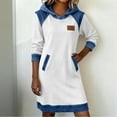 thumbnail image 1 of Sokhug Women’s Hooded Paneled Denim Sweatshirt Dress Long Sleeve Midi Dress with Pockets Casual Fall Winter Cozy Outfit, 1 of 8