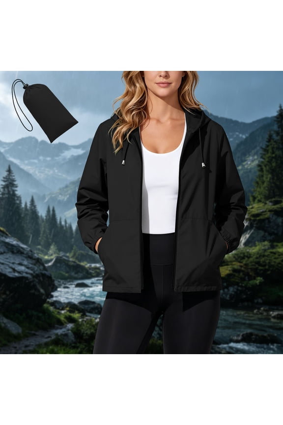 Women's Hooded Windbreaker Jacket Zipper Up Lightweight Outdoor Windproof Coat With Side Hand Pockets Casual Daily Outerwear
