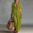 thumbnail image 1 of Sokhug Women's Maxi Shirt Summer Dresses Turn Down Collared Short Sleeve Embroidered Loose Tunic Dress with Pockets, 1 of 6