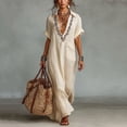 thumbnail image 1 of Sokhug Women's Maxi Shirt Summer Dresses Turn Down Collared Short Sleeve Embroidered Loose Tunic Dress with Pockets, 1 of 6