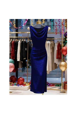 Women's Midi Dress Sleeveless Sequin Cowl Neck Bodycon Ruched Slim Solid Color Formal Dress