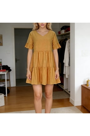 Women's Mini Dresses V Neck Short Sleeve Tiered Ruffle Casual with Ruffle Cuffs Summer and Vacation Swing Dresses