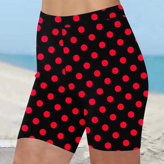 Sokhug Women's Polka Dot Biker Shorts High Waisted Stretchy Printed Workout Shorts for Yoga Running Casual Wear