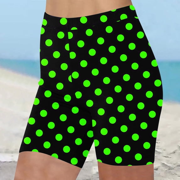 Sokhug Women's Polka Dot Biker Shorts High Waisted Stretchy Printed Workout Shorts for Yoga Running Casual Wear