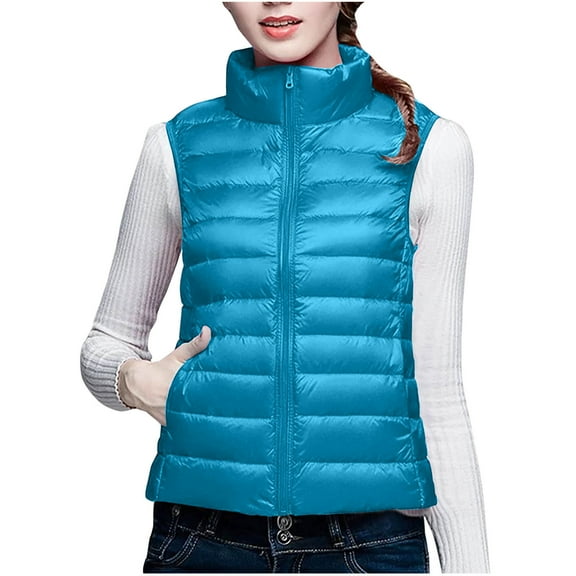 Sokhug Women's Puffer Vest Winter Warm Lightweight Down Jackets Zip-up Sleeveless Outerwear Blue