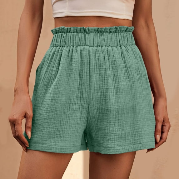 Sokhug Women's Running Shorts Ruffled Elastic Waist Casual Loose Fit Gauze Shorts with Pockets for Summer