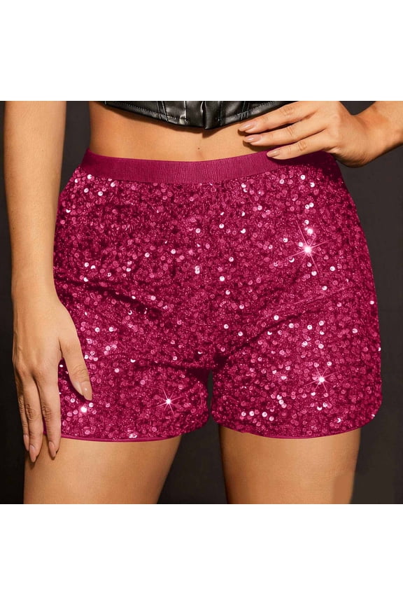 Women's Sequin Shorts High Waist Elastic Waist Sparkly Hot Pants for Party Clubwear