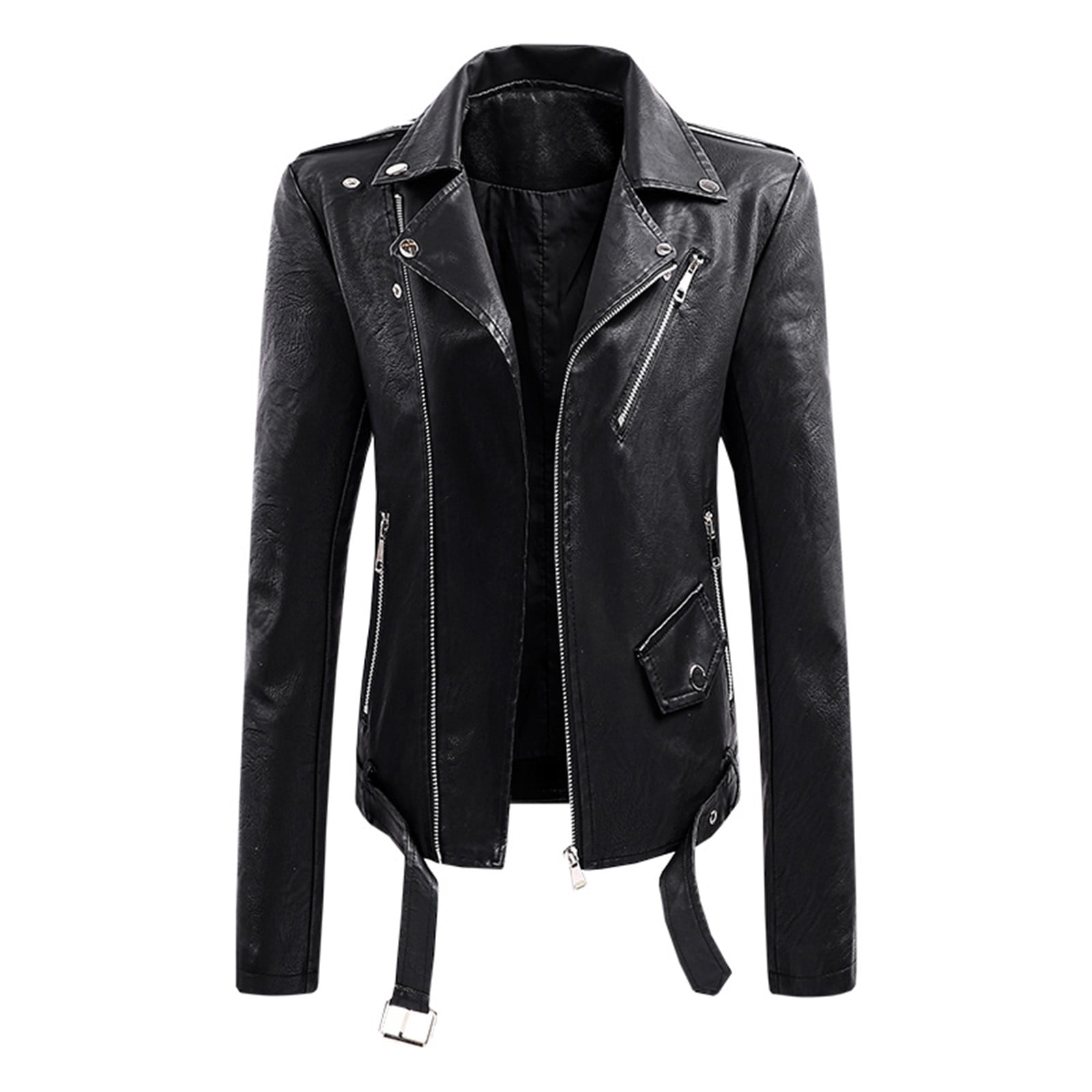 Jhichic Women's Faux Leather Textured Short Moto Jacket Zip