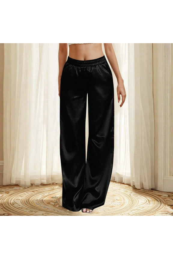 Women's Silk Satin Pajama Pants Silky Sleep Loungewear Trousers Elastic Waist Lounge Pj Bottoms
