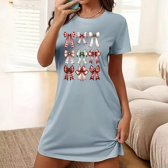 Sokhug Women's Sleep Shirts Oversized Nightgown Graphic Print Short Sleeve Nightdress